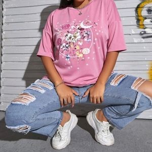 Pink floral galaxy print tee